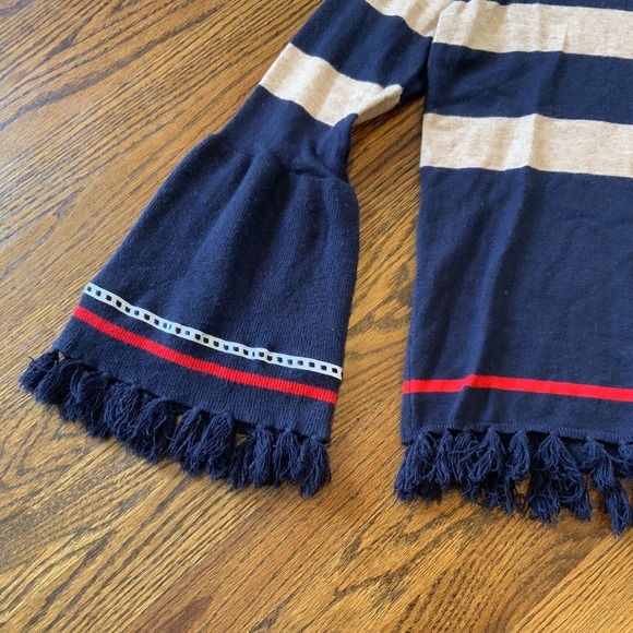 Women's Anthropologie Sz S Sweater Bell Sleeve Fringe Nautical Boho July 4th EUC - Picture 2 of 9